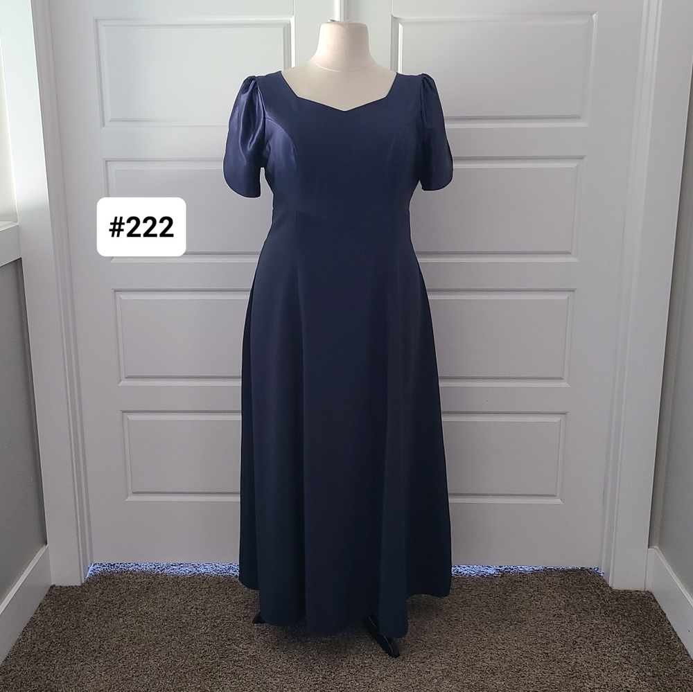 Navy Short Sleeve Crepe Formal Dress